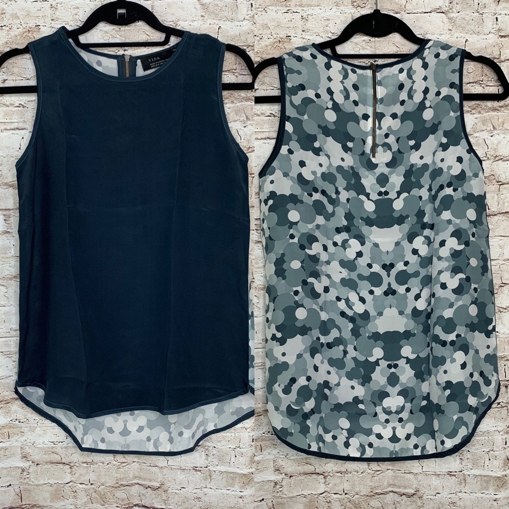Vida 100% silk tank top Sz S colorblock Gray